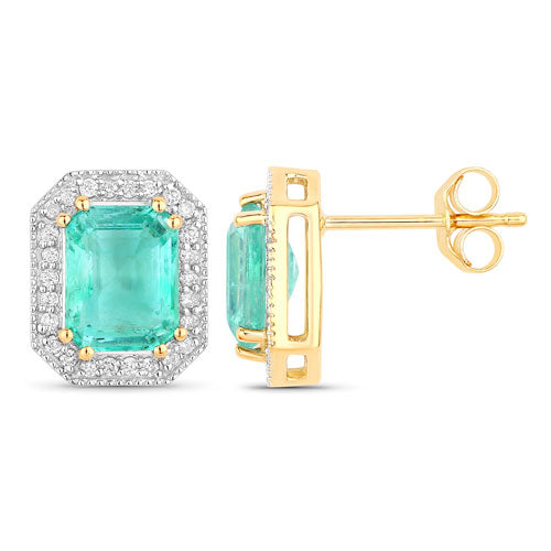 2.99 Carat Genuine Ethiopian Emerald and White Diamond 14K Yellow Gold Earrings