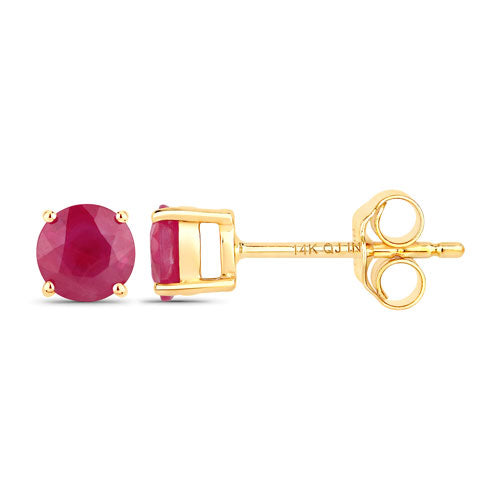 0.86 Carat Genuine Ruby 14K Yellow Gold Earrings
