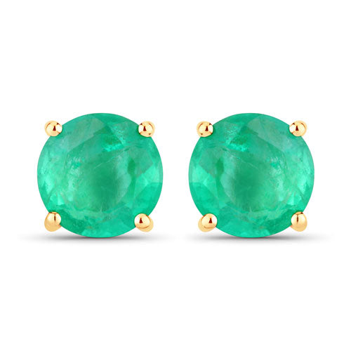 0.72 Carat Genuine Zambian Emerald 10K Yellow Gold Earrings
