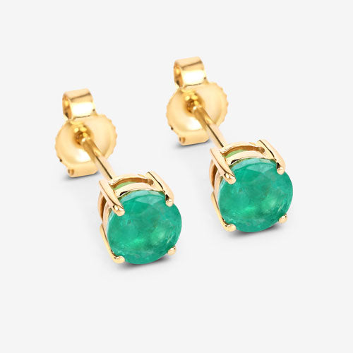 0.72 Carat Genuine Zambian Emerald 10K Yellow Gold Earrings