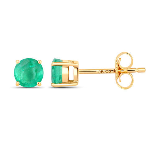 0.72 Carat Genuine Zambian Emerald 10K Yellow Gold Earrings