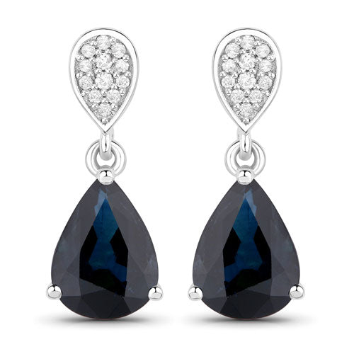 2.76 Carat Genuine Blue Sapphire and White Diamond 14K White Gold Earrings