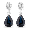 2.76 Carat Genuine Blue Sapphire and White Diamond 14K White Gold Earrings