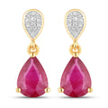 2.46 Carat Genuine Ruby and White Diamond 14K Yellow Gold Earrings