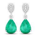 2.28 Carat Genuine Zambian Emerald and White Diamond 14K White Gold Earrings