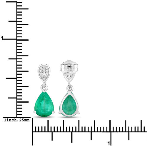 2.28 Carat Genuine Zambian Emerald and White Diamond 14K White Gold Earrings