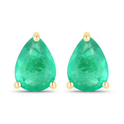 0.70 Carat Genuine Zambian Emerald 14K Yellow Gold Earrings
