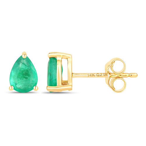 0.70 Carat Genuine Zambian Emerald 14K Yellow Gold Earrings