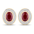 2.12 Carat Genuine Ruby and White Diamond 14K Yellow Gold Earrings