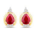 1.36 Carat Genuine Ruby and White Diamond 14K Yellow Gold Earrings