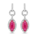 1.23 Carat Genuine Ruby and White Diamond 14K White Gold Earrings