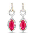 1.23 Carat Genuine Ruby and White Diamond 14K Yellow Gold Earrings