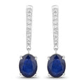 3.24 Carat Genuine Blue Sapphire and White Diamond 14K White Gold Earrings