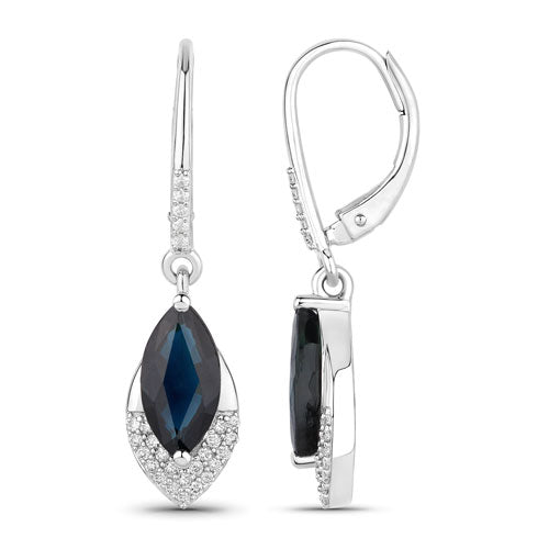 2.79 Carat Genuine Blue Sapphire and White Diamond 14K White Gold Earrings