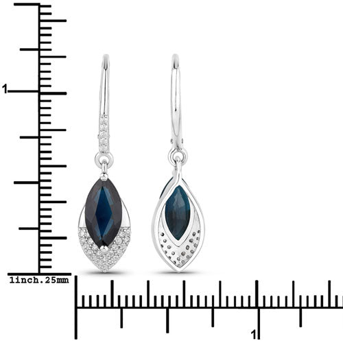2.79 Carat Genuine Blue Sapphire and White Diamond 14K White Gold Earrings