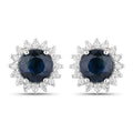 2.38 Carat Genuine Blue Sapphire and White Diamond 14K White Gold Earrings