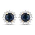 2.38 Carat Genuine Blue Sapphire and White Diamond 14K Yellow Gold Earrings