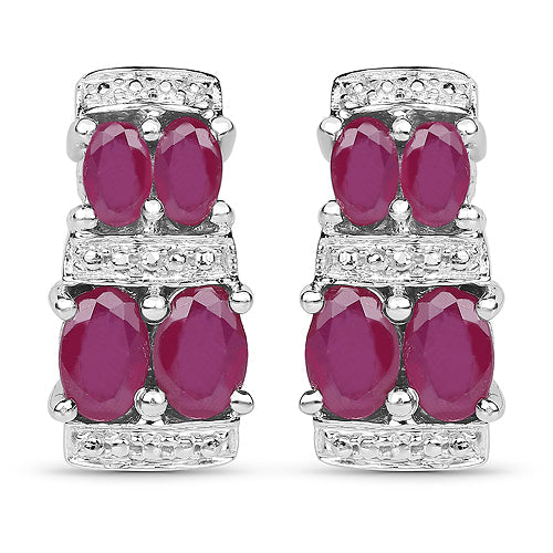 3.20 Carat Glass Filled Ruby .925 Sterling Silver Earrings
