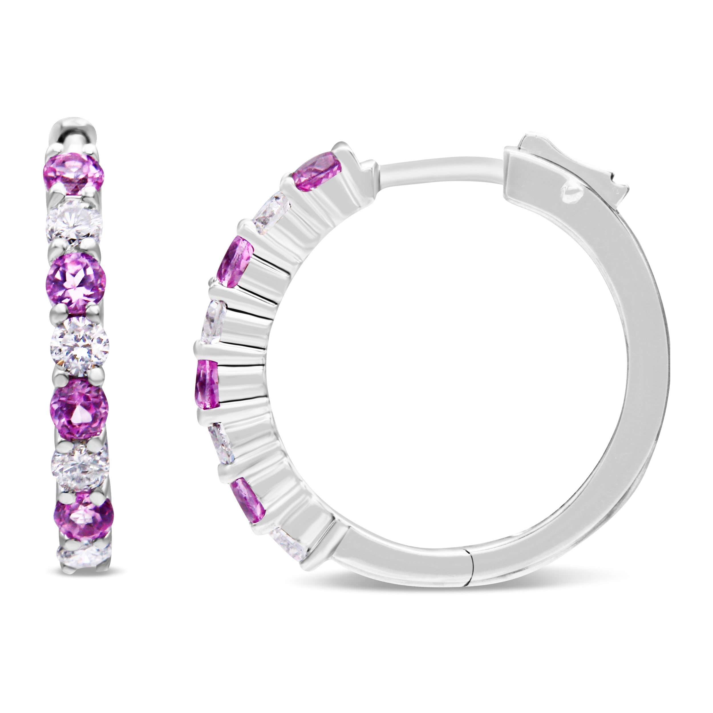 10K White Gold, Â½ Cttw Diamond, & Â½ Cttw Lab-Grown Blue Sapphire Leverback Hoop Earrings (H-I Color, I1-I2 Clarity)