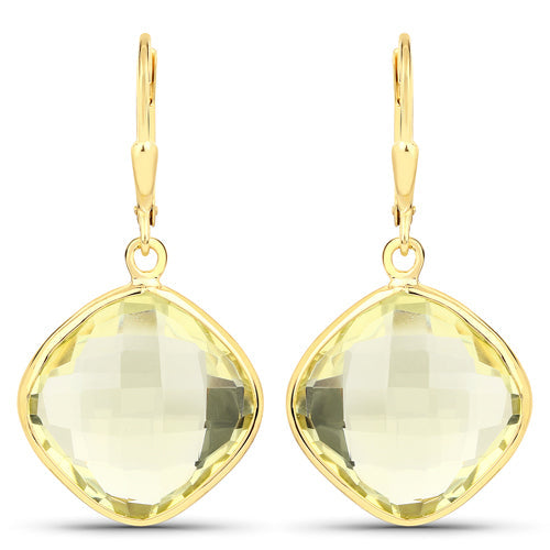 21.40 Carat Genuine Lemon Quartz .925 Sterling Silver Earrings