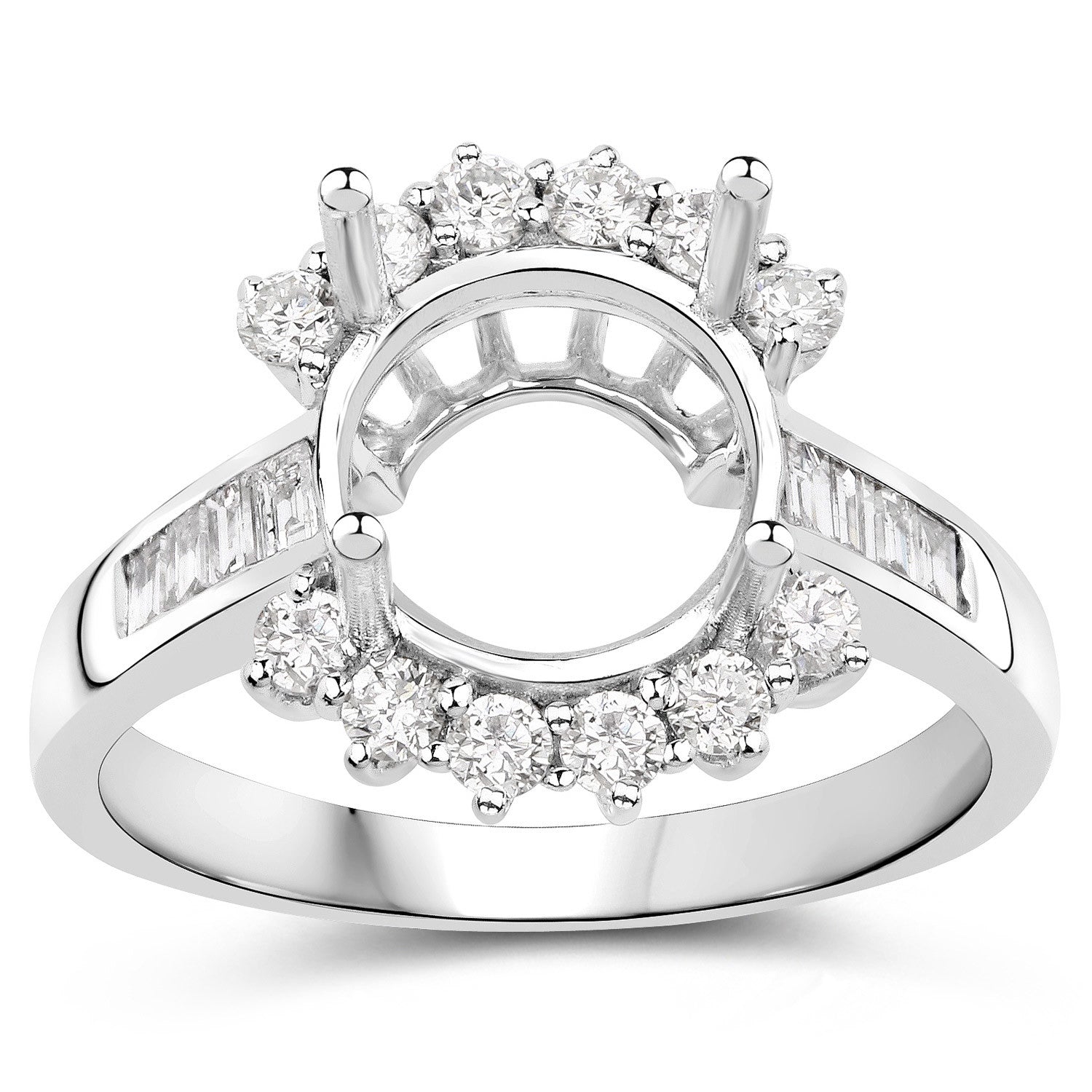 0.58 Carat Genuine White Diamond 14K White Gold Semi Mount Ring - holds 9.00mm Round Gemstone