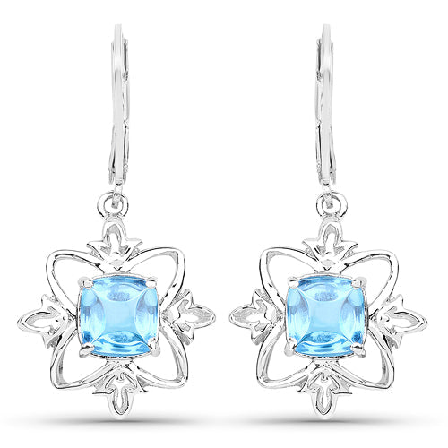 5.30 Carat Genuine Swiss Blue Topaz .925 Sterling Silver Earrings