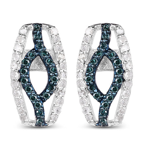 0.42 Carat Genuine Blue Diamond & White Diamond .925 Sterling Silver Earrings