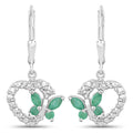 0.44 Carat Genuine Emerald and Created White Sapphire .925 Sterling Silver Earrings