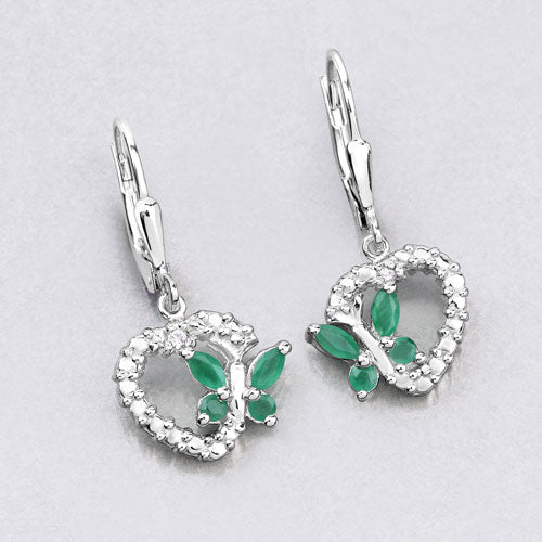 0.44 Carat Genuine Emerald and Created White Sapphire .925 Sterling Silver Earrings