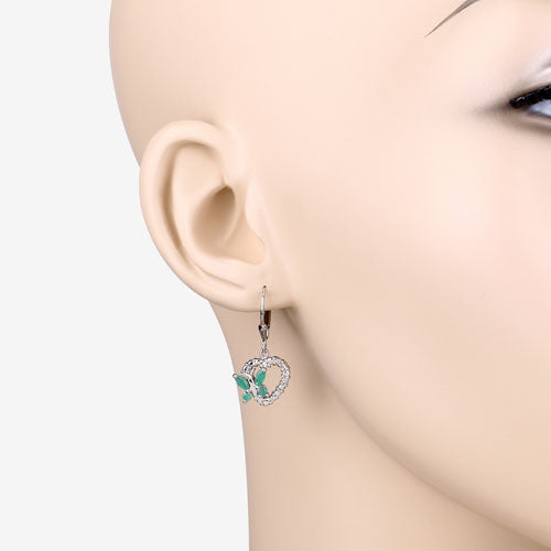 0.44 Carat Genuine Emerald and Created White Sapphire .925 Sterling Silver Earrings