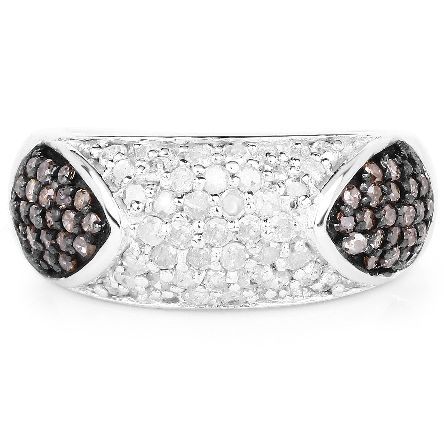 0.94 Carat Genuine Champagne Diamond and White Diamond .925 Sterling Silver Ring