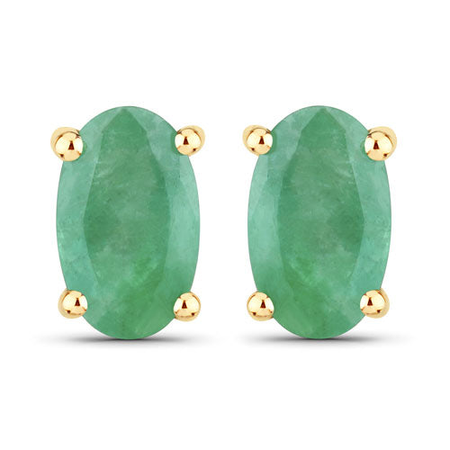 0.38 Carat Genuine Zambian Emerald 10K Yellow Gold Earrings