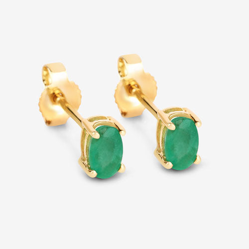 0.38 Carat Genuine Zambian Emerald 10K Yellow Gold Earrings