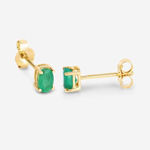 0.38 Carat Genuine Zambian Emerald 10K Yellow Gold Earrings
