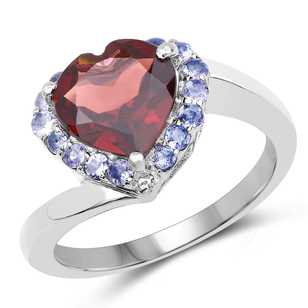 3.26 Carat Genuine Garnet and Tanzanite .925 Sterling Silver Ring