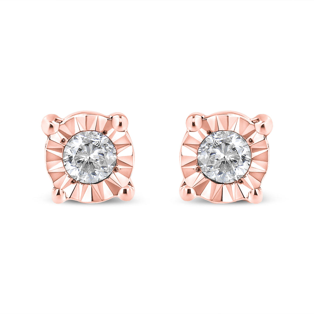 10K Yellow Gold Plated .925 Sterling Silver 1/10 Cttw Round Brilliant-Cut Diamond Miracle-Set Stud Earrings (J-K Color, I3 Clarity)