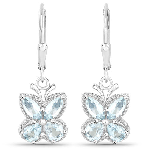 1.76 Carat Genuine Aquamarine .925 Sterling Silver Earrings