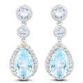 9.46 Carat Genuine Blue Topaz and White Topaz .925 Sterling Silver Earrings