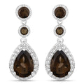 7.34 Carat Genuine Smoky Quartz and White Topaz .925 Sterling Silver Earrings