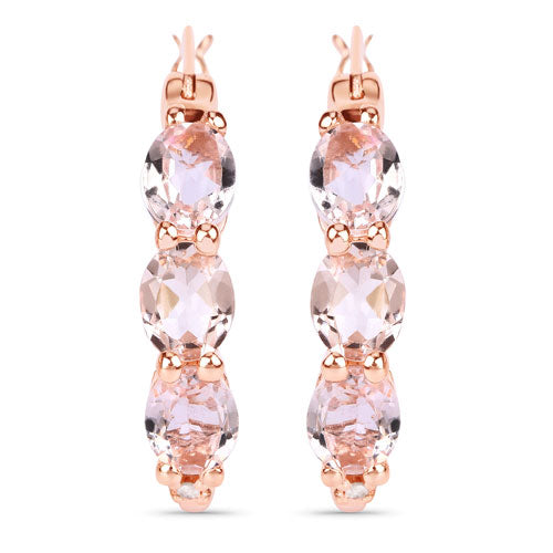 1.63 Carat Genuine Morganite and White Diamond .925 Sterling Silver Earrings