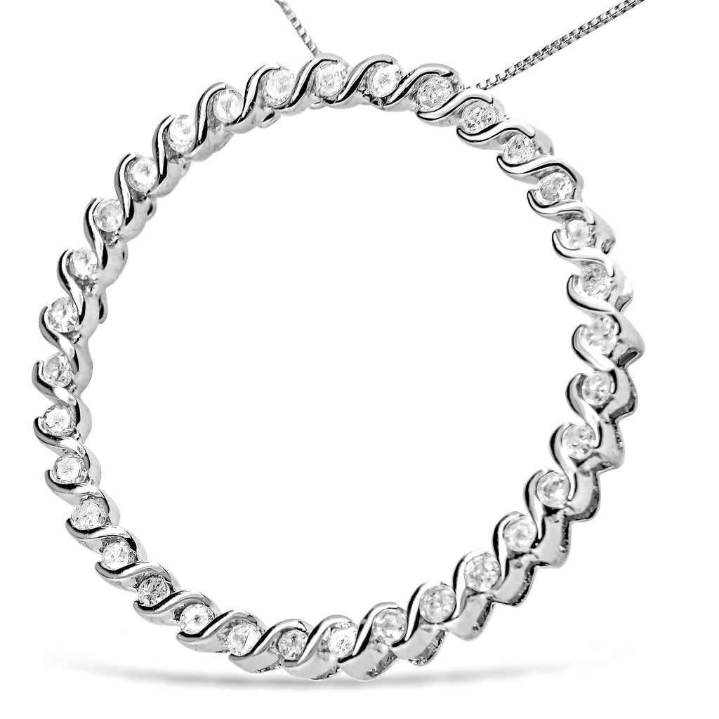.925 Sterling Silver 3/4 Cttw Round Diamond Spiral Curved Circle Pendant 18" Necklace (I-J Color, I3 Clarity)