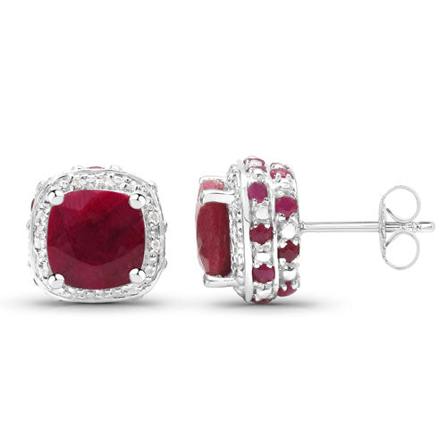 6.12 Carat Dyed Ruby, Ruby and White Topaz .925 Sterling Silver Earrings