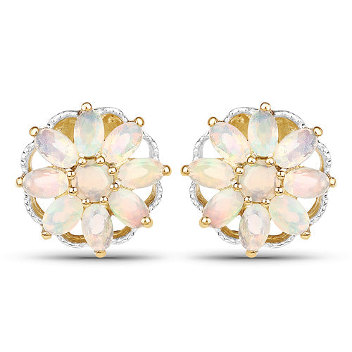 14K Yellow Gold Plated 2.70 Carat Genuine Ethiopian Opal .925 Sterling Silver Earrings