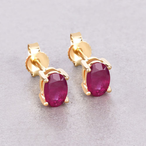 1.04 Carat Genuine Ruby 10K Yellow Gold Earrings