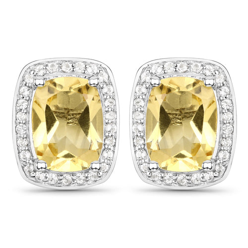 2.81 Carat Genuine Citrine and White Topaz .925 Sterling Silver Earrings