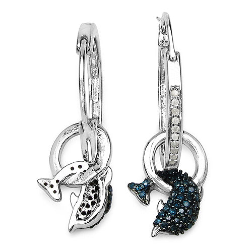 0.54 Carat Genuine Blue Diamond and White Diamond .925 Sterling Silver Earrings