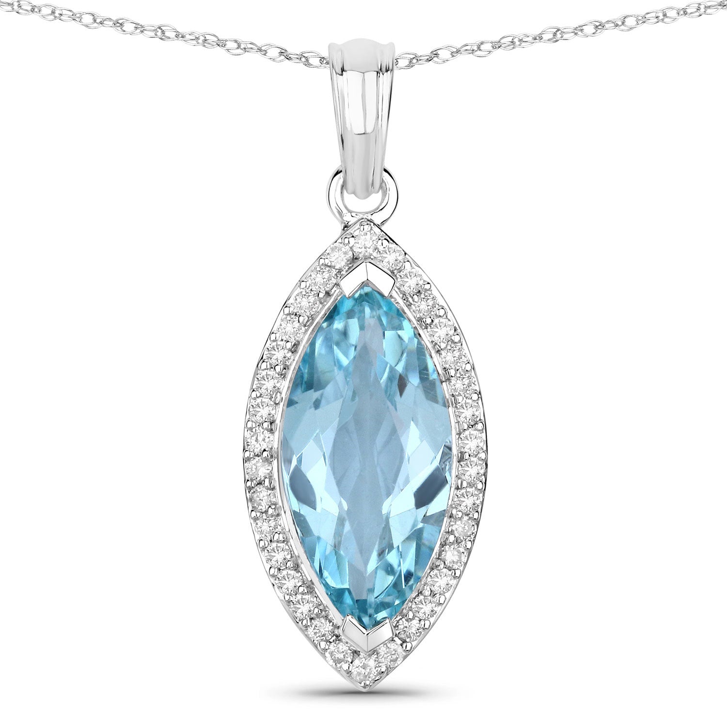 2.55 Carat Genuine Aquamarine and White Diamond 14K White Gold Pendant