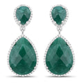 19.42 Carat Dyed Emerald and White Topaz .925 Sterling Silver Earrings