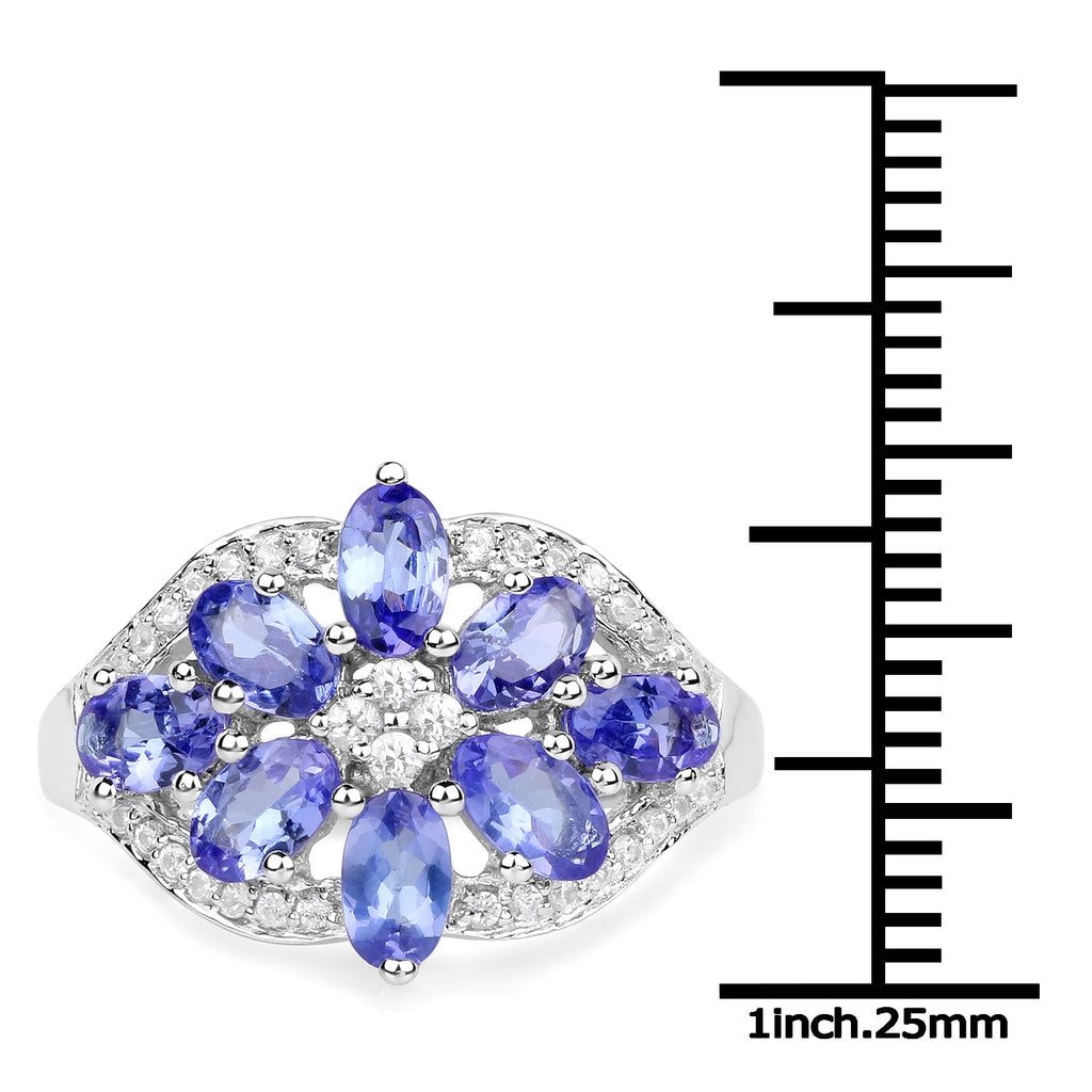 2.27 Carat Genuine Tanzanite and White Zircon .925 Sterling Silver Ring