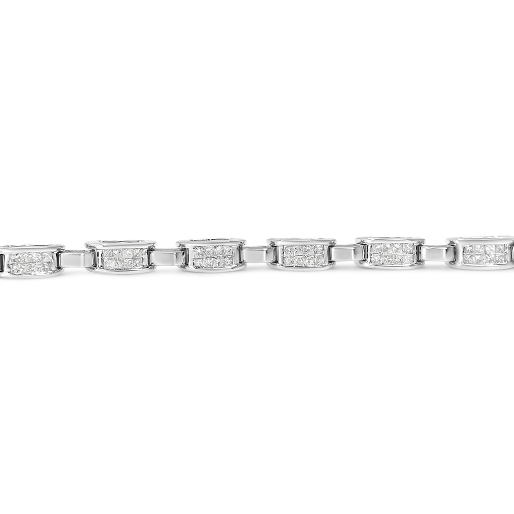 14K White Gold 2.0 Cttw Princess Cut Invisible Set Diamond Rectangular Link Bracelet (I-J Color, I1-I2 Clarity) - 7.25"